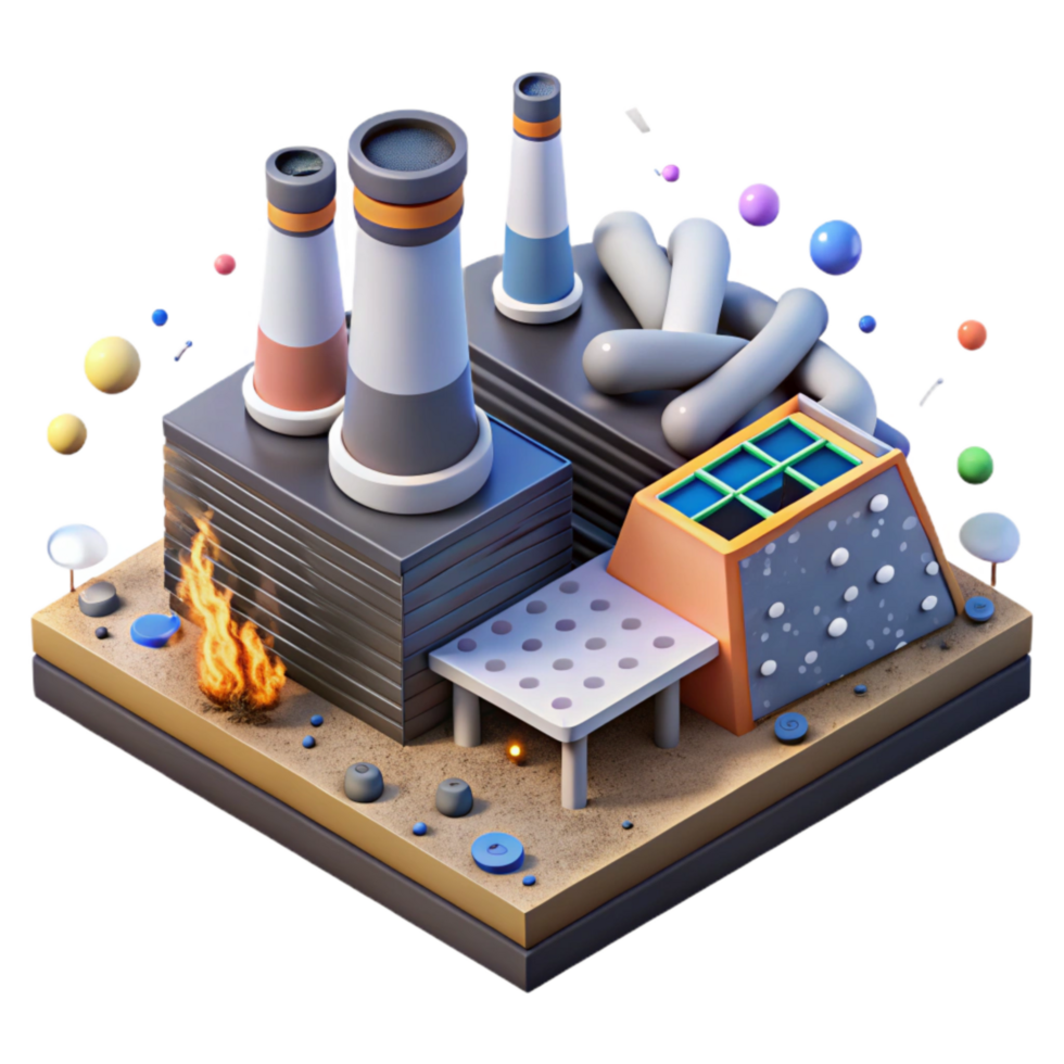 magnificent abstract Geothermal Power Plant Isometric View Isolated high quality png