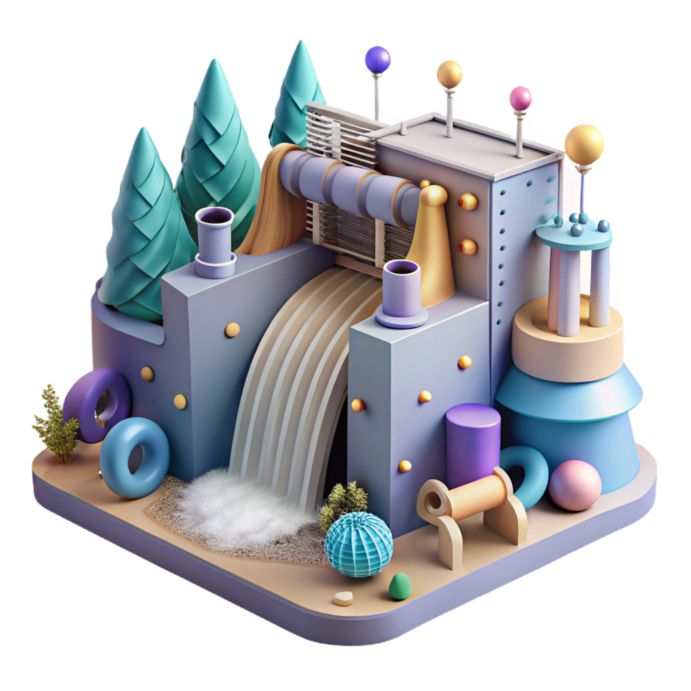 beautiful rustic Hydro Power Plant with Mountain Landscape Isolated high resolution png