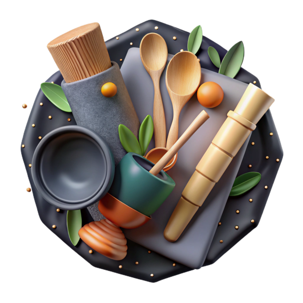 impressive classic Bamboo Utensil Set Top View Transparent Element detailed png
