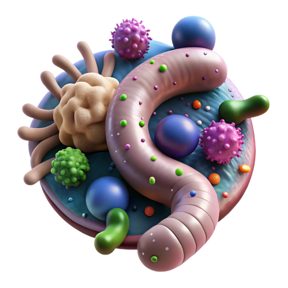 impressive contemporary Gut Bacteria Microscopic View Isolated on Transparent Background professional png