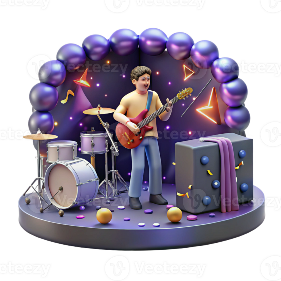 vibrant minimalist Virtual Concert Performance Musician on Stage Isolated Element original png