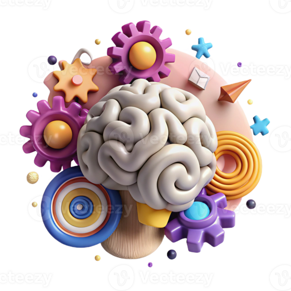 magnificent artistic Brain Gears Interlocking White Cutout authentic png