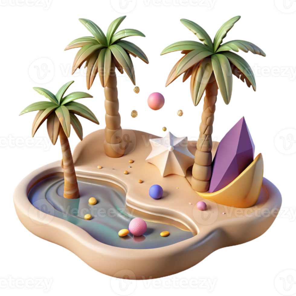 beautiful artistic Desert Oasis with Palm Trees Isolated Element high quality png