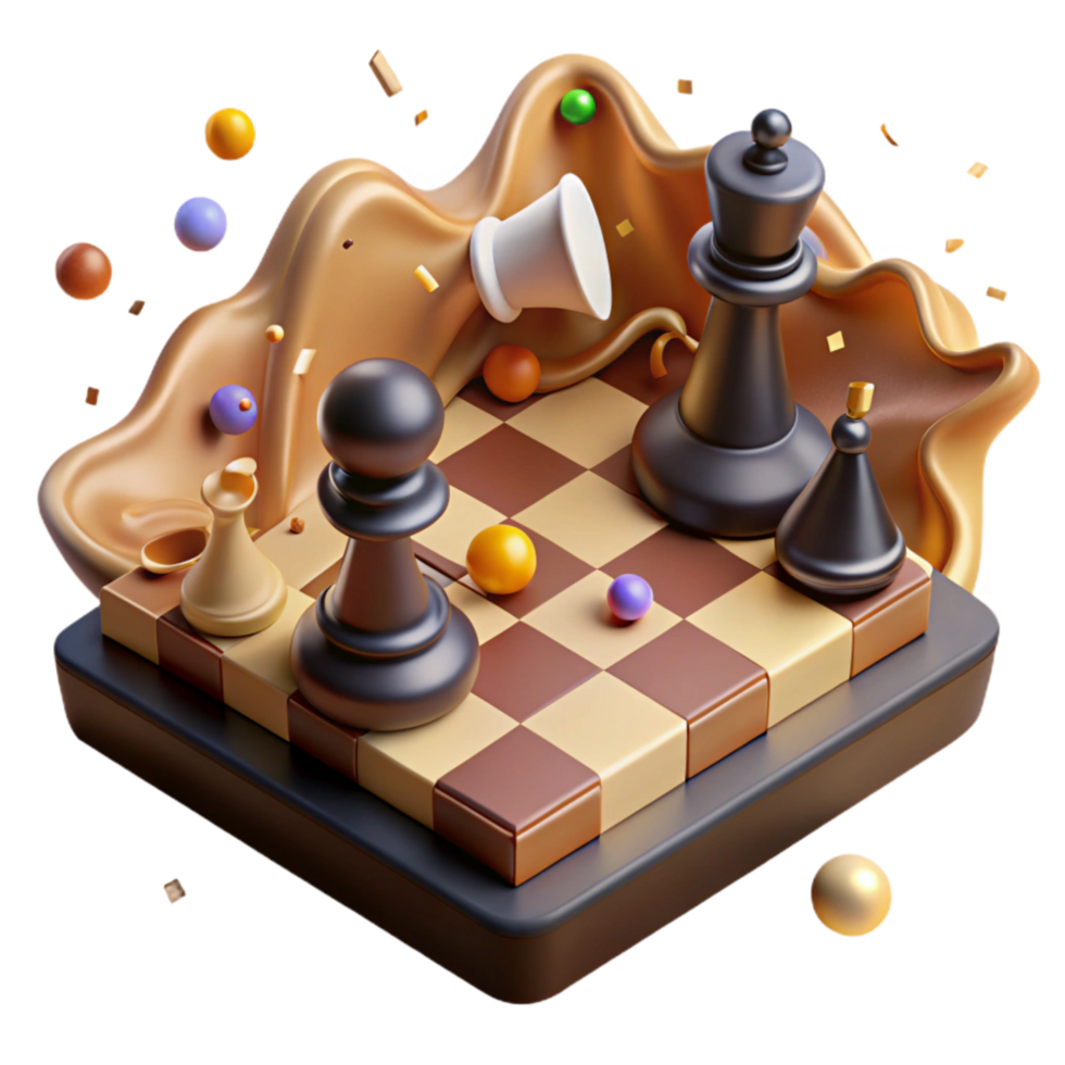 magnificent traditional Chessboard with Pieces Strategically Placed Brown Isolated authentic png