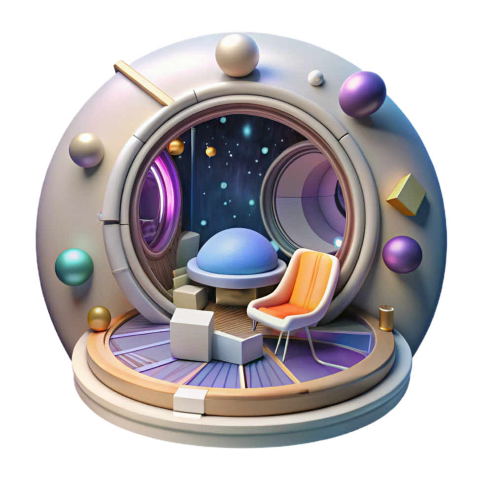 magnificent vintage Space Station Interior Viewport Round Transparent Background professional png