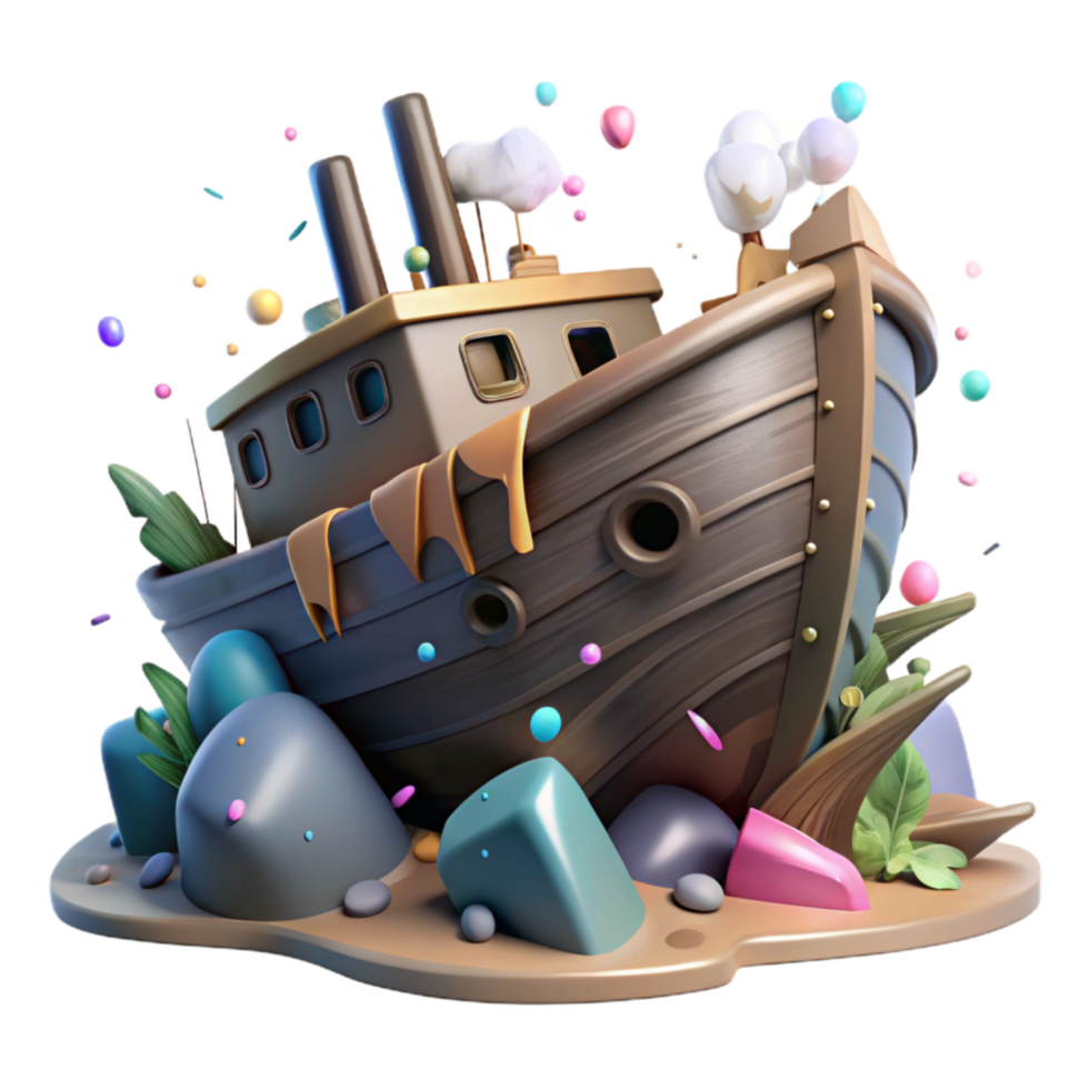 dramatic modern Sunken Shipwreck Front View Cutout on White Background professional png