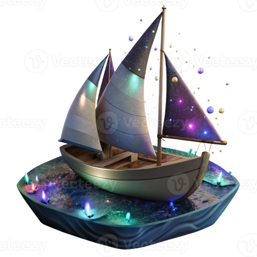 elegant classic Sailboat at Night Isolated Element detailed png