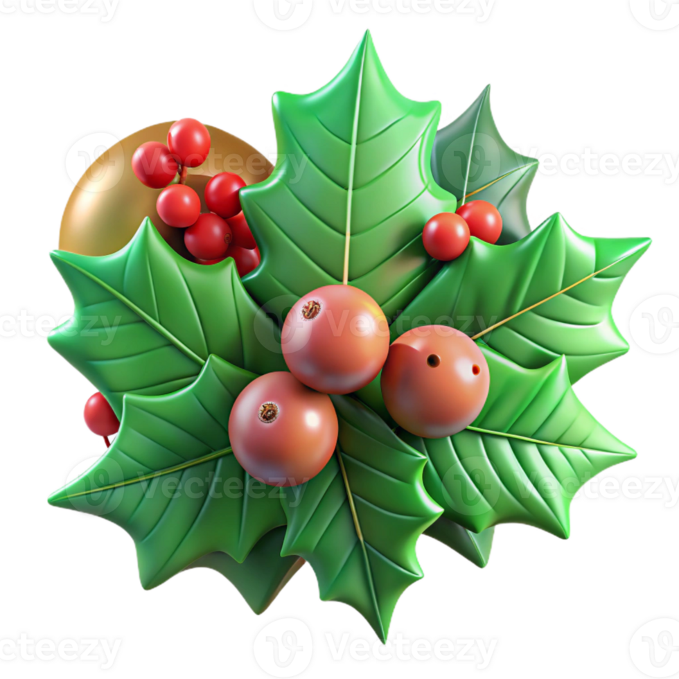 wonderful traditional Holly Berries and Leaves with Festive Green Color Isolated professional png