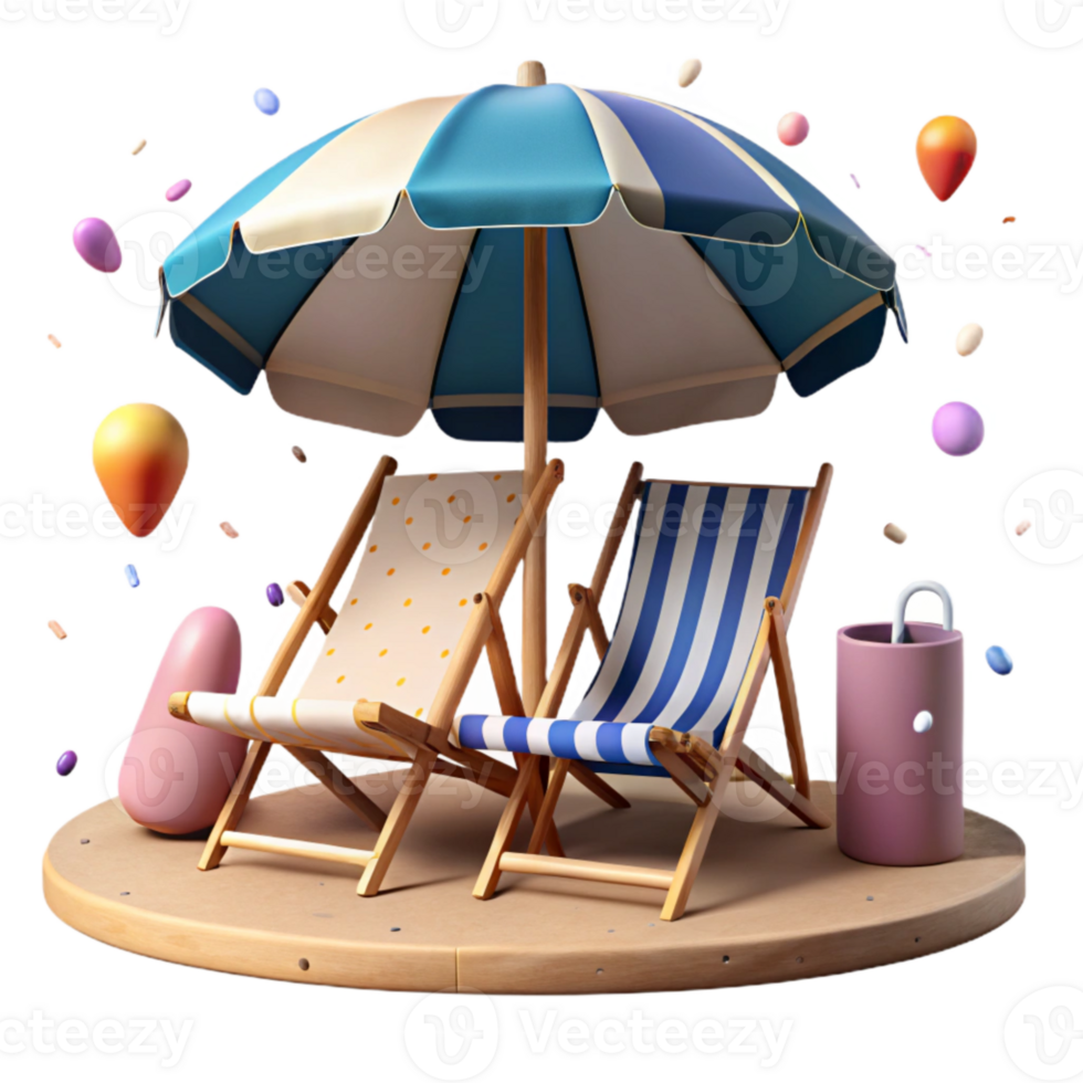 extraordinary abstract Beach Umbrella and Chairs Isolated on Transparent Background png