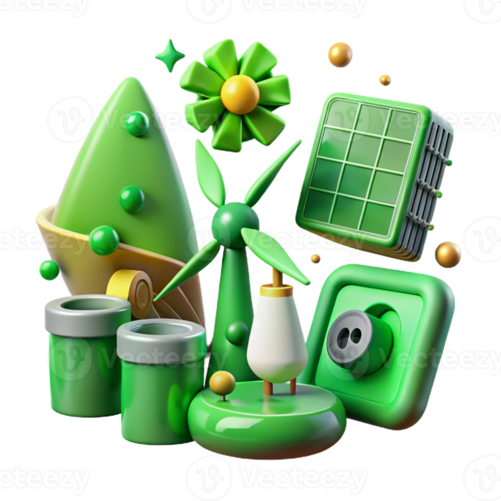 serene modern Green Energy Icon Set Transparent Background detailed png