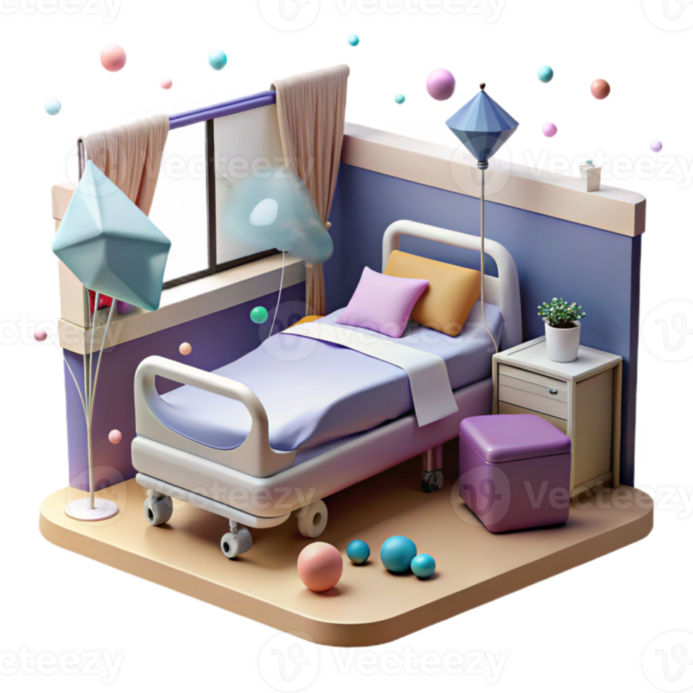 dramatic classic Hospital Room Interior Empty Bed Isolated genuine png