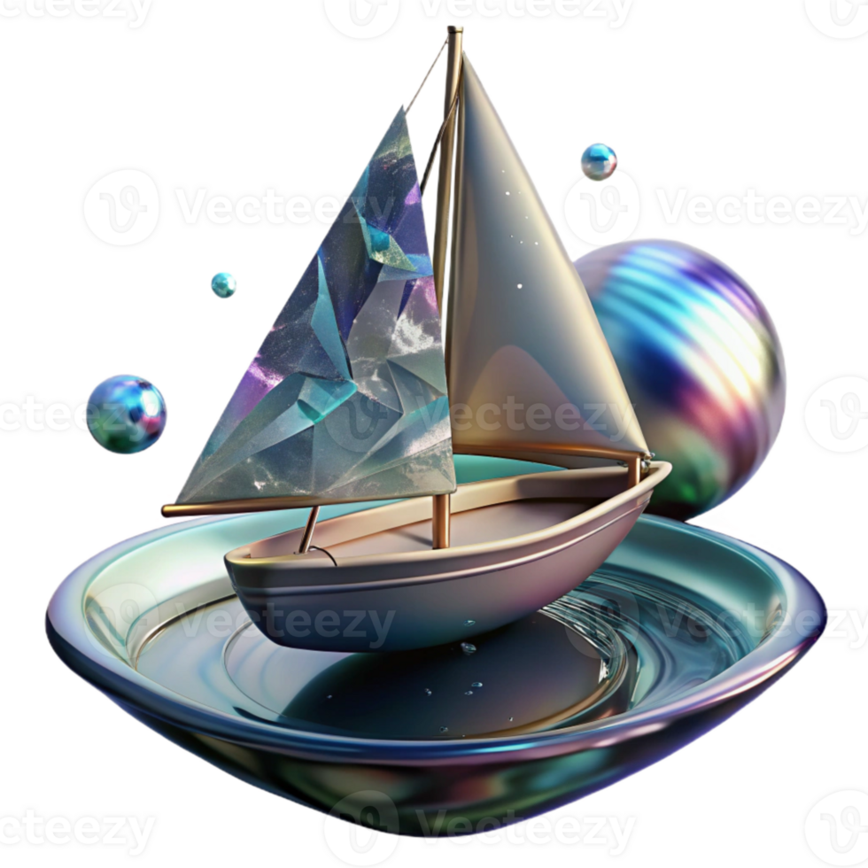 elegant artistic Sailboat Reflection in Water Transparent Background authentic png
