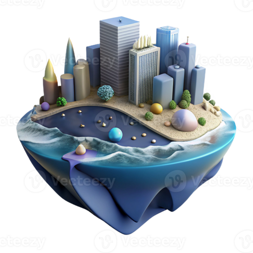 magnificent modern Rising Sea Level Inundating Coastal City Isolated Element genuine png