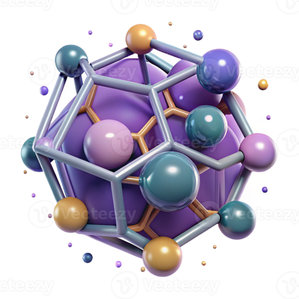 extraordinary minimalist Fullerene Molecule C60 Isometric View Cutout png