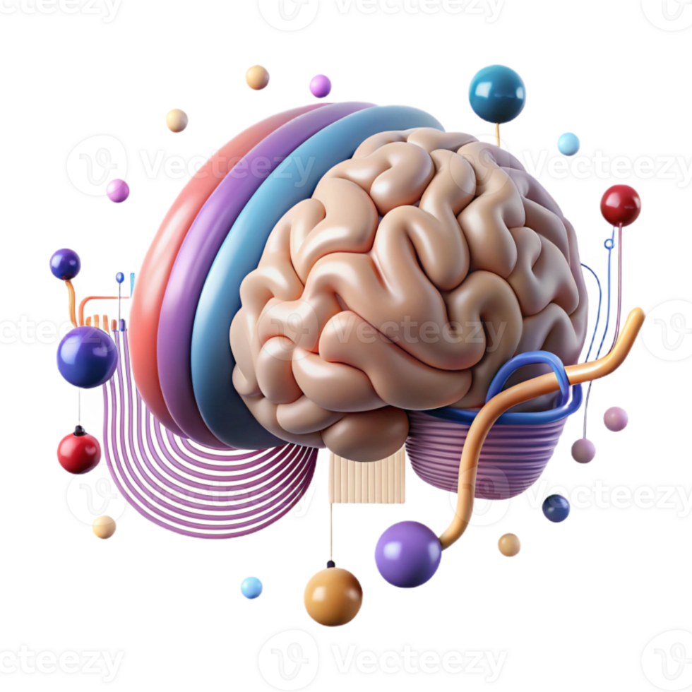 vibrant modern Human Brain with Data Flow Overlay Transparent Background high quality png