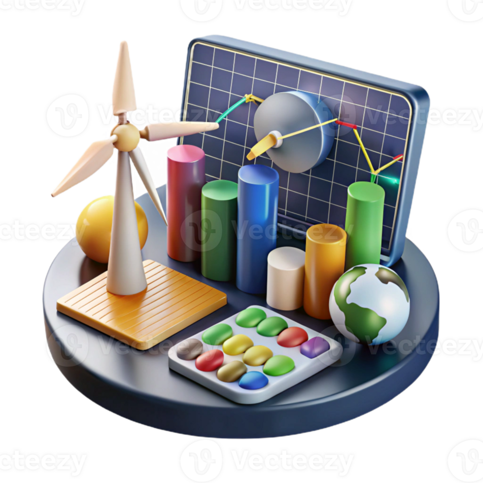 beautiful rustic Renewable Energy Diagram with Charts Transparent Background high quality png