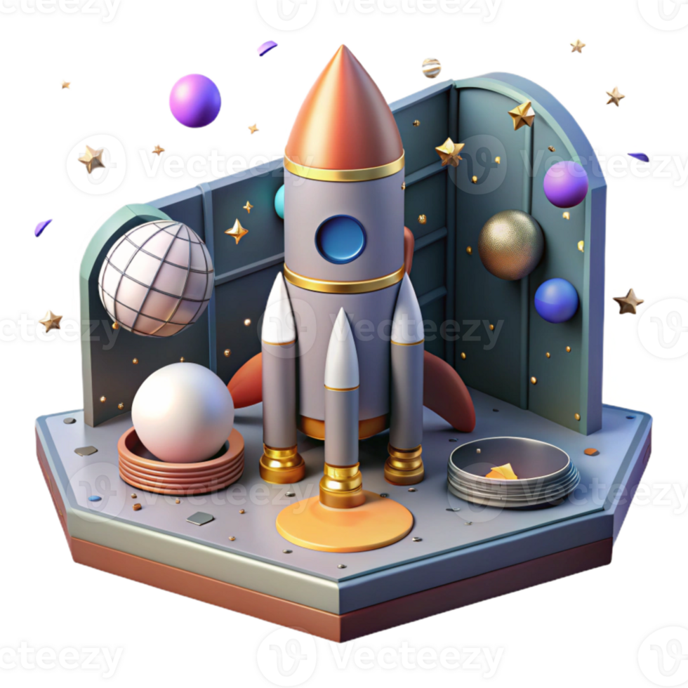 extraordinary vintage Space Rocket Launch Pad View Isolated high quality png