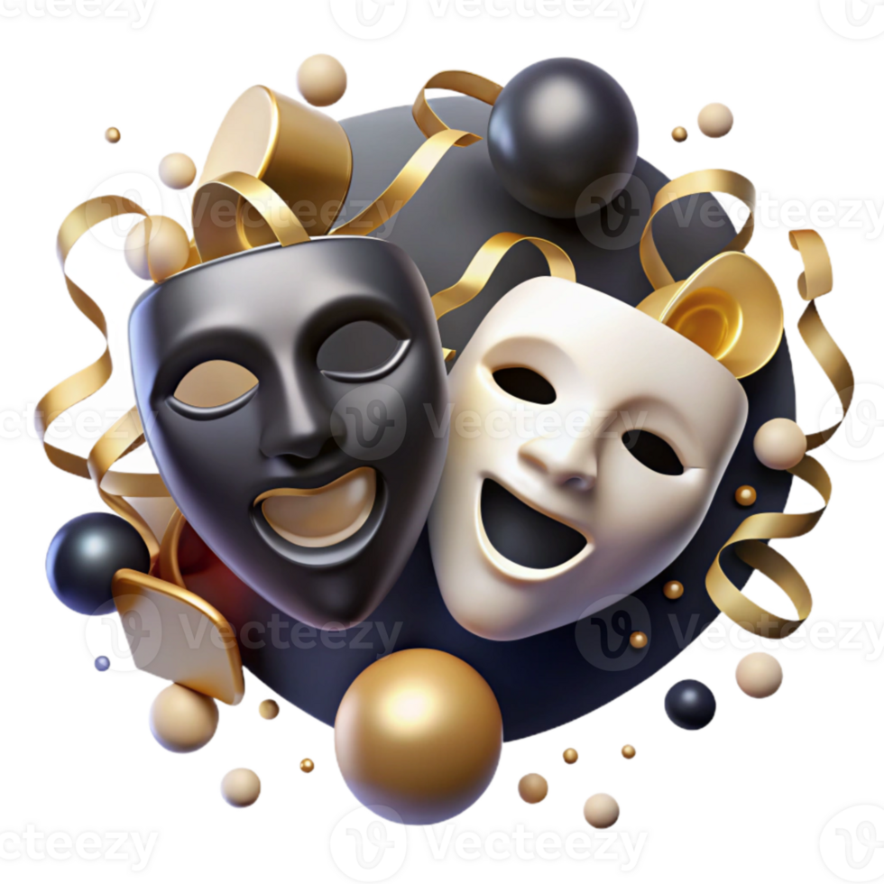 dramatic vintage Theater Masks Dramatic Lighting Transparent Background professional png