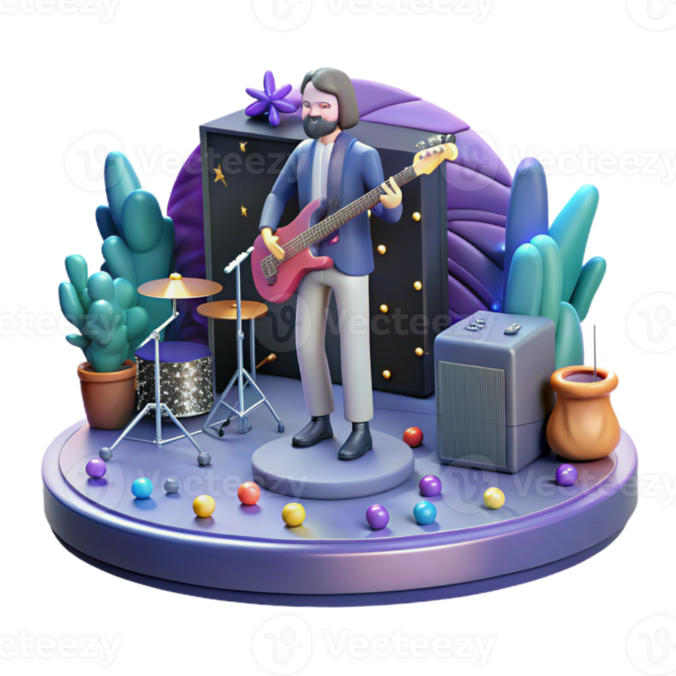 elegant contemporary Virtual Concert Performance Musician on Stage Isolated Element genuine png