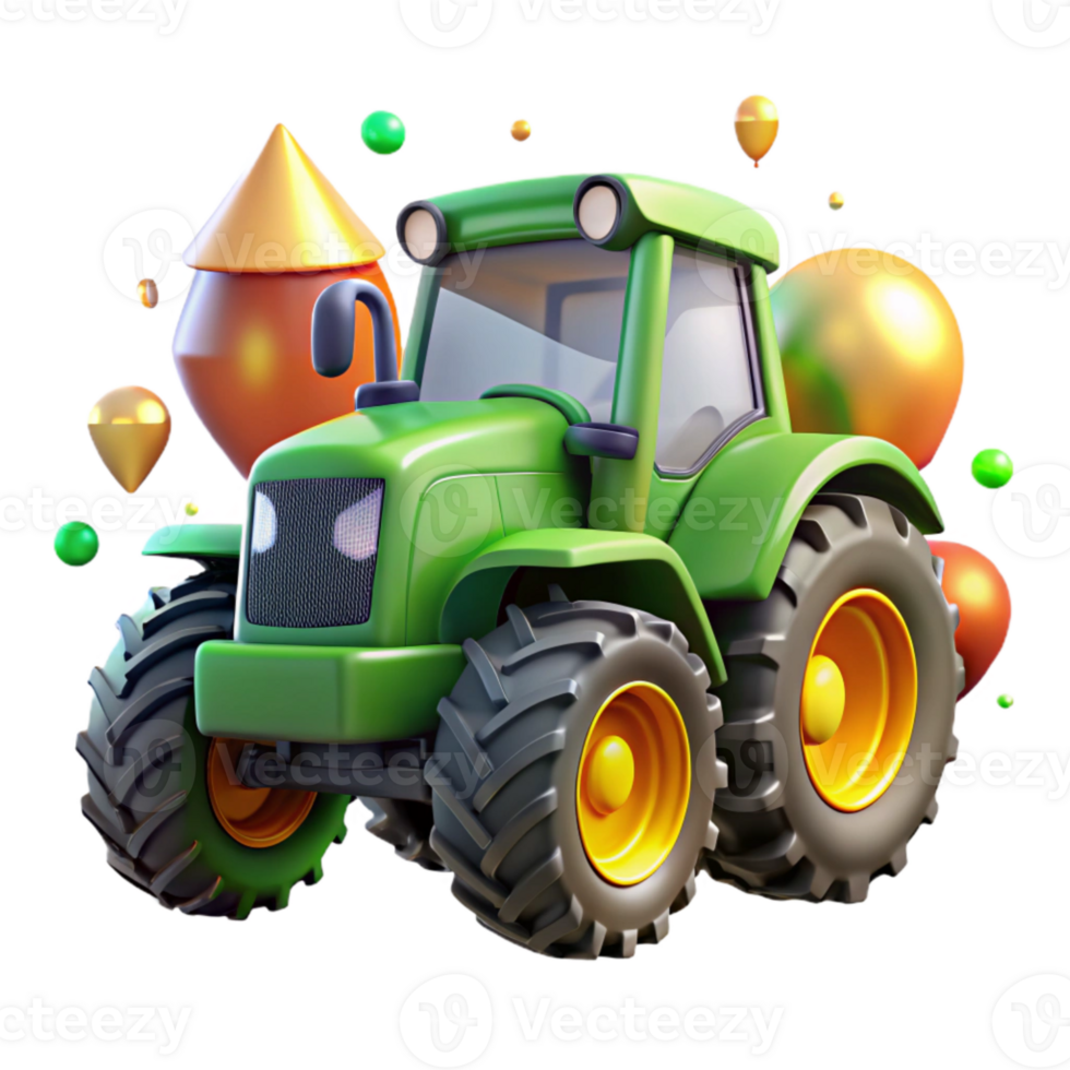 extraordinary minimalist Green Tractor Front View Transparent Background Cutout high resolution png