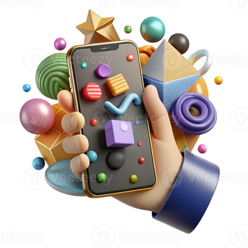 extraordinary abstract Hand Holding Smartphone with Social Media Live Stream Interface Isolated original png