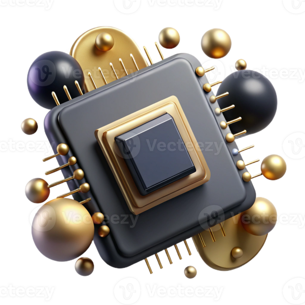 stunning minimalist Artificial Intelligence Chipset with Gold Contacts Cutout exclusive png