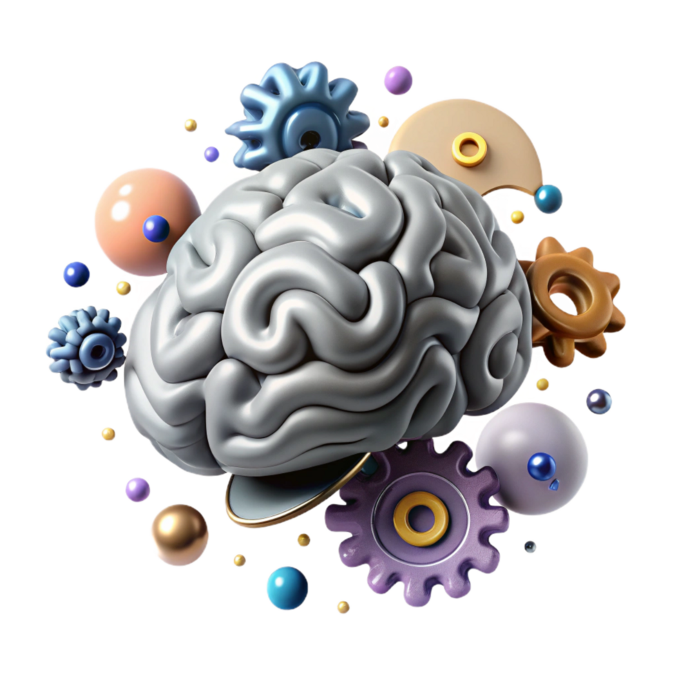 magnificent abstract Brain with Cogs Rotating Silver Isolated png