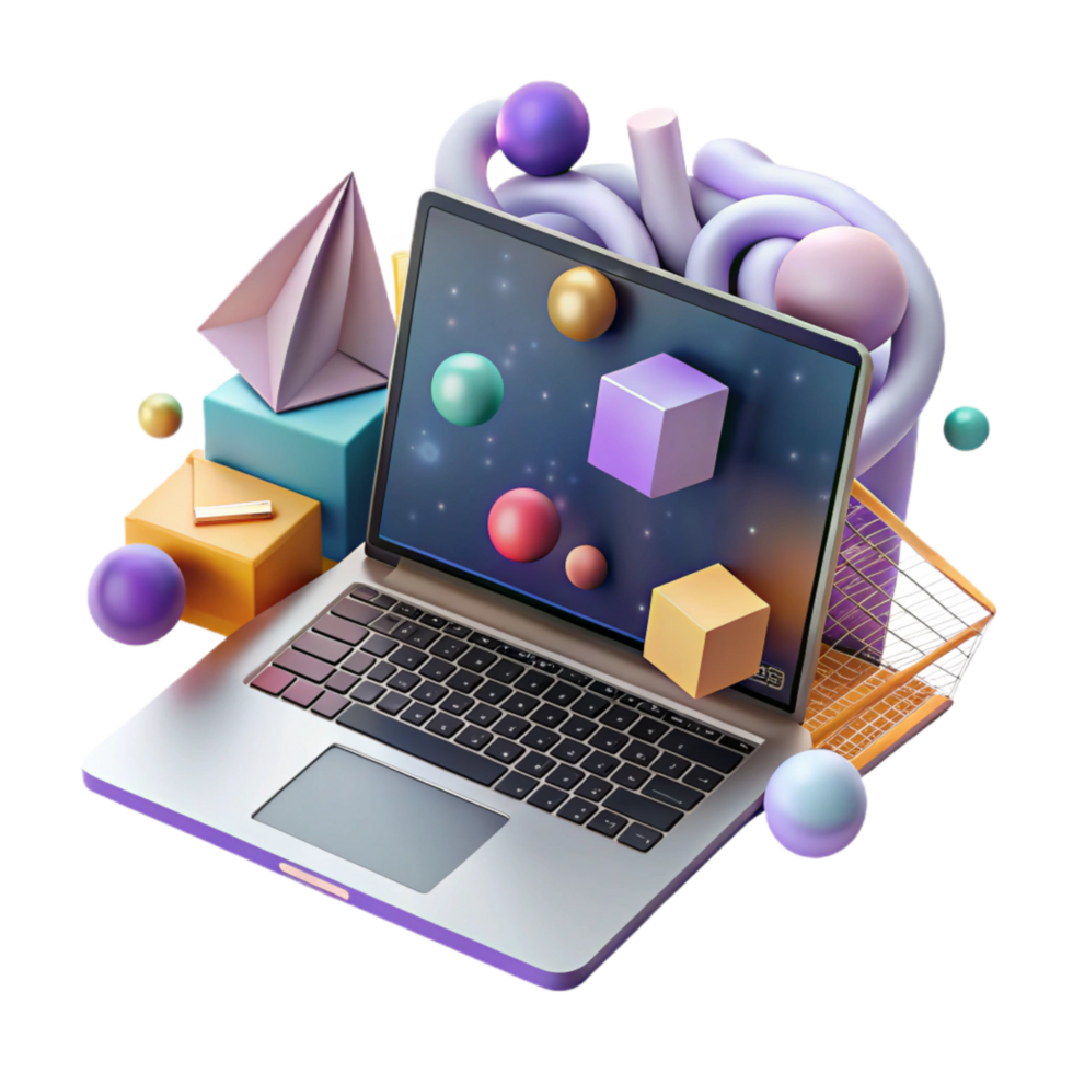 extraordinary contemporary Modern Laptop with Ai Software Interface Transparent Background detailed png