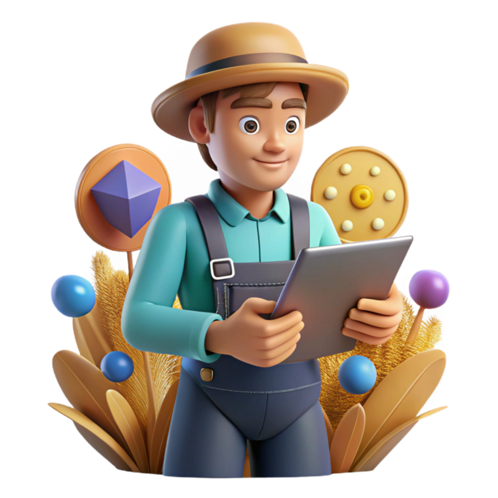 dramatic modern Farmer with Tablet in Field Side View Cutout authentic png