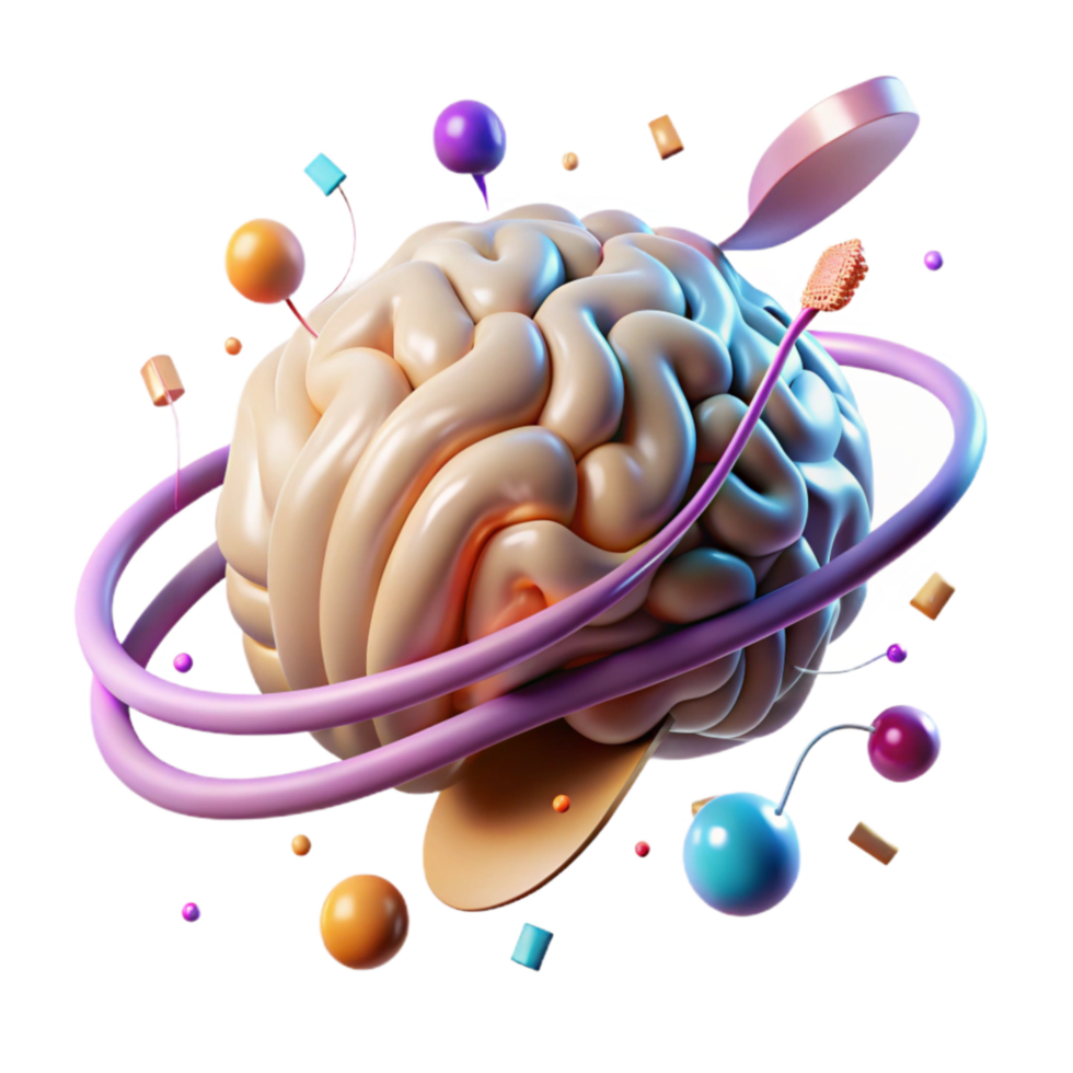 dramatic artistic Digital Brain with Light Trails Cutout on Transparent Background high resolution png