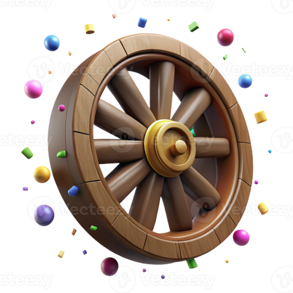dramatic modern Wooden Wagon Wheel Isolated with Shadow Detail original png