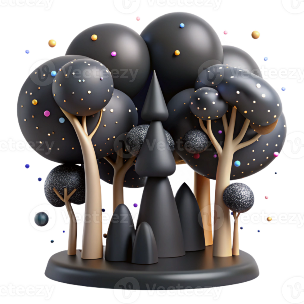 beautiful artistic Group of Trees Silhouette Black Color Isolated premium png