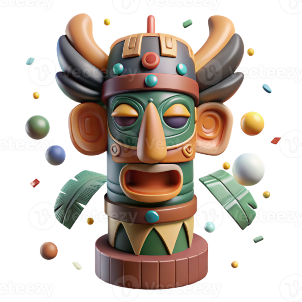 elegant contemporary Native American Totem Pole with Story Carvings Cutout authentic png