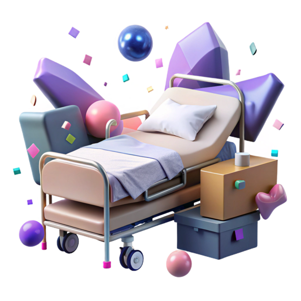elegant rustic Hospital Bed Side View Empty White Sheets Isolated exclusive png