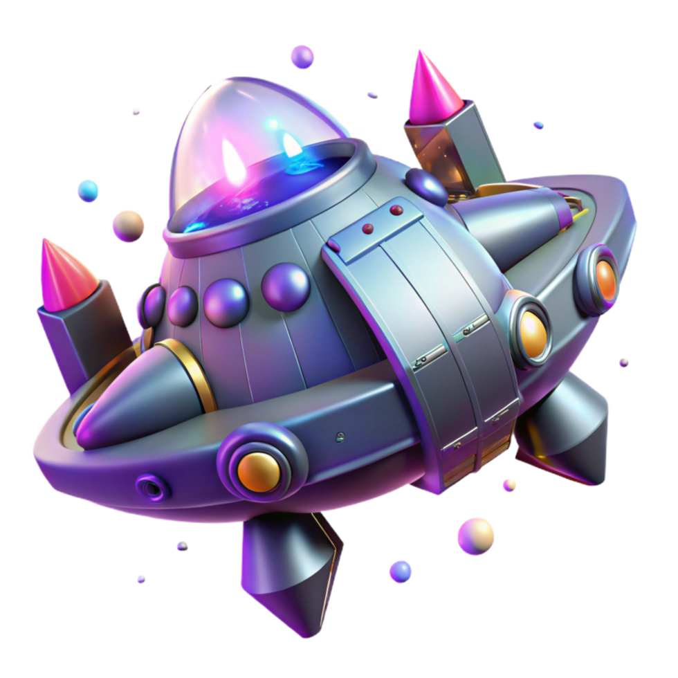 stunning rustic Futuristic Spaceship with Engine Glow Transparent Background detailed png