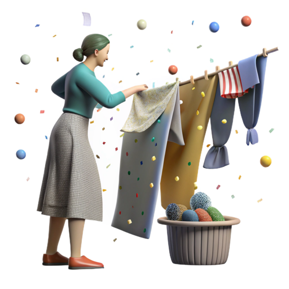 beautiful rustic Woman Hanging Laundry on Clothesline Cutout png