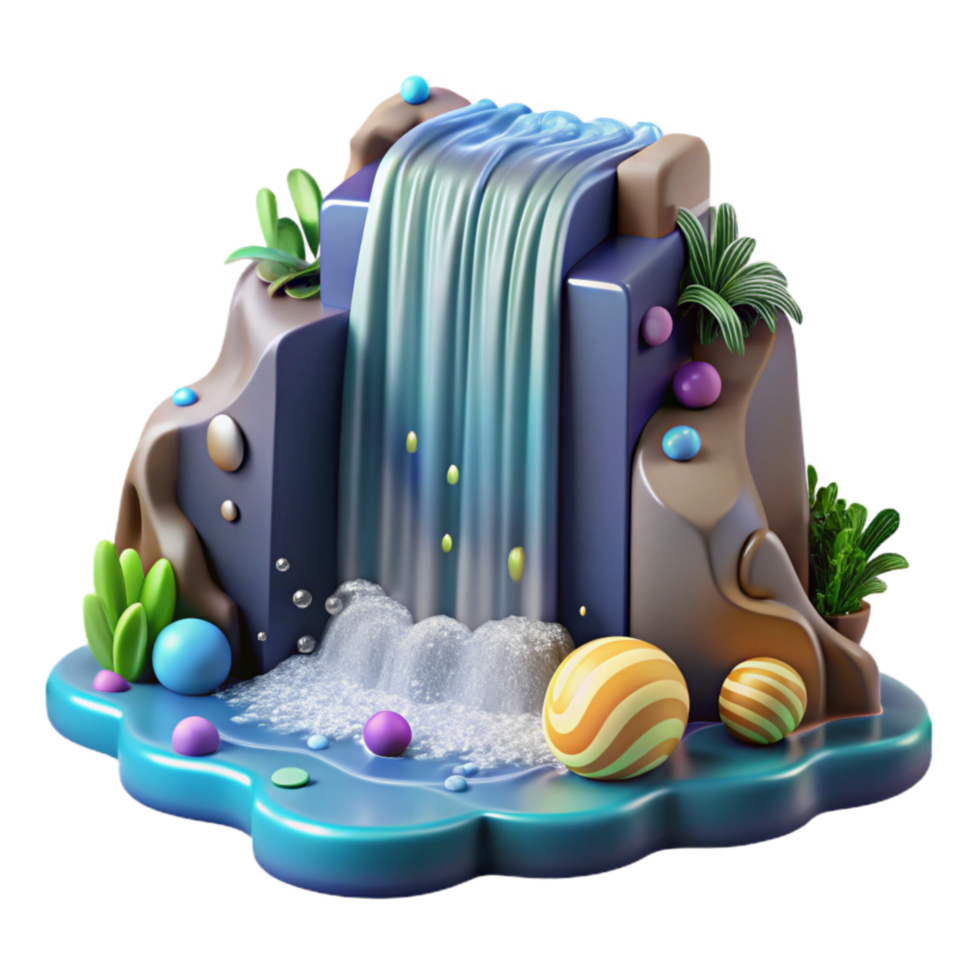 wonderful rustic Waterfall Cascading Into Ocean Isolated Element authentic png