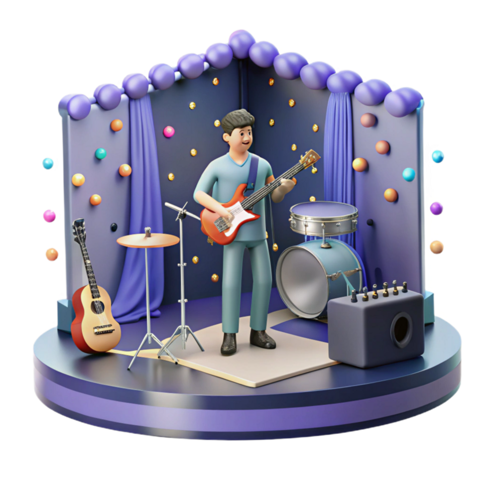 impressive artistic Virtual Concert Performance Musician on Stage Isolated Element authentic png