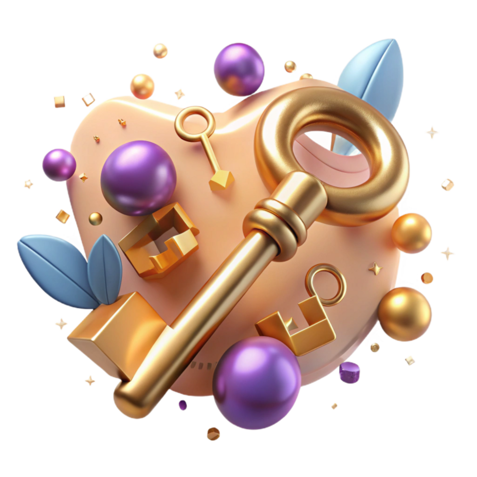 serene rustic Golden Key Unlocking Secrets of Lost Language Transparent Background premium png