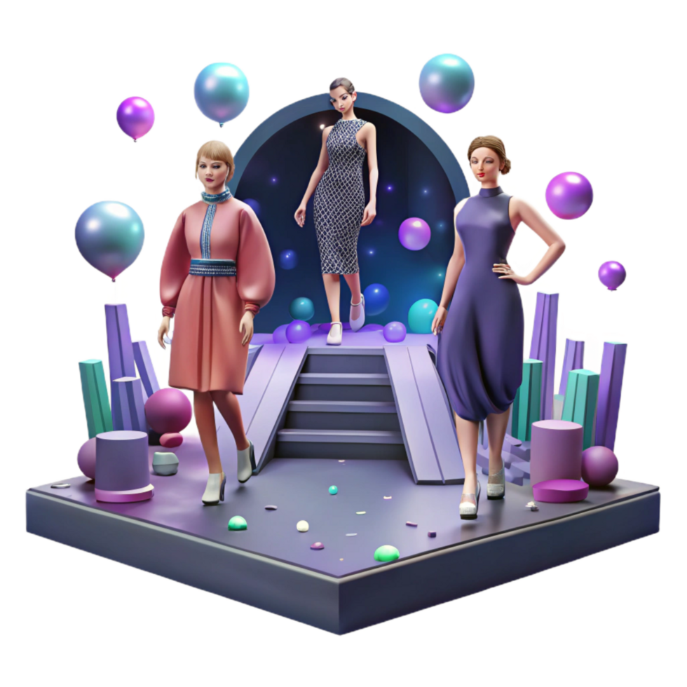 serene vintage Virtual Fashion Show Runway Models Isolated Element genuine png