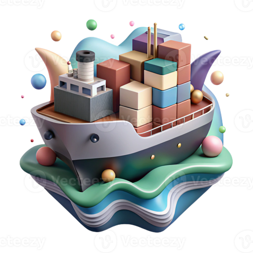 serene abstract Cargo Ship at Sea Isolated with Realistic Lighting original png
