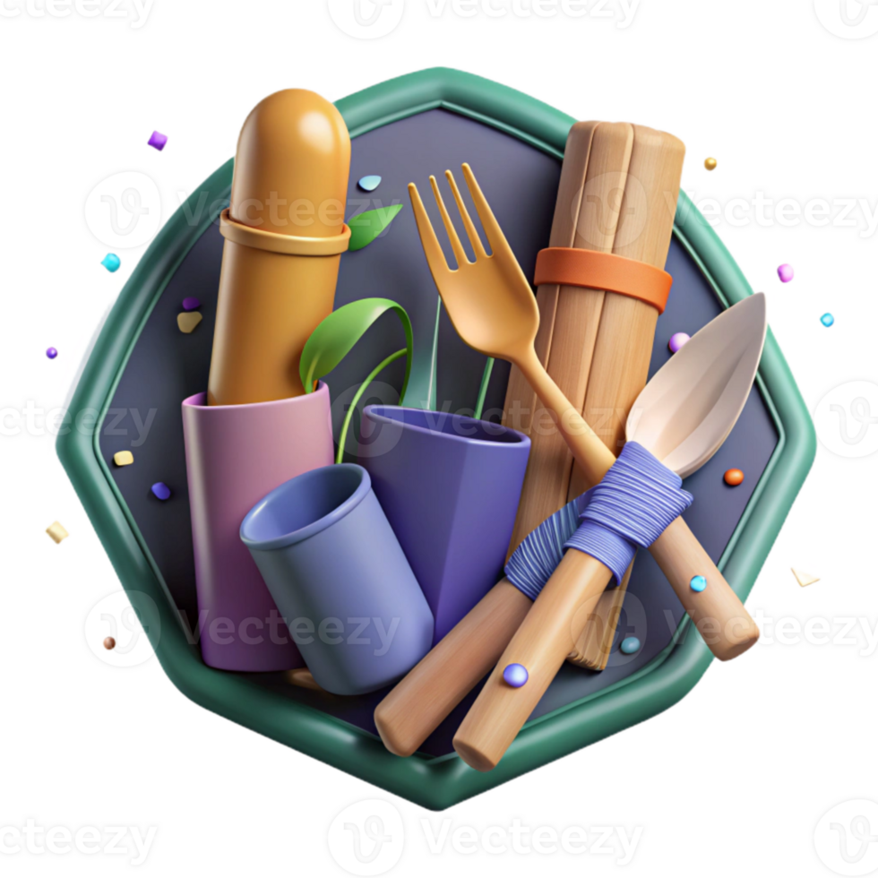 extraordinary vintage Bamboo Cutlery Set Angled View Isolated Element high quality png