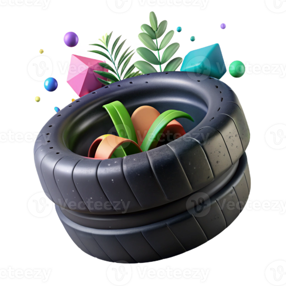extraordinary classic Recycled Tire Planter Black Color Transparent Background high resolution png