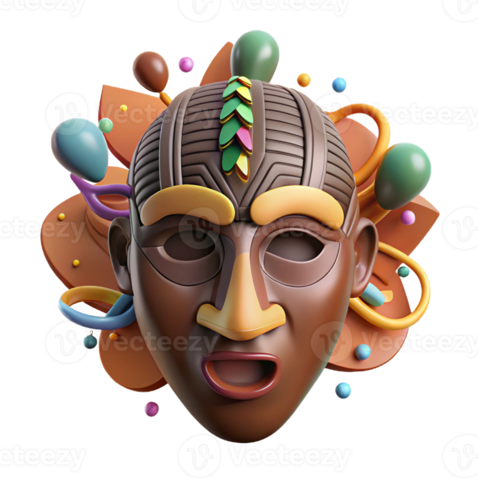 vibrant contemporary Traditional African Mask Side View Cutout Element exclusive png