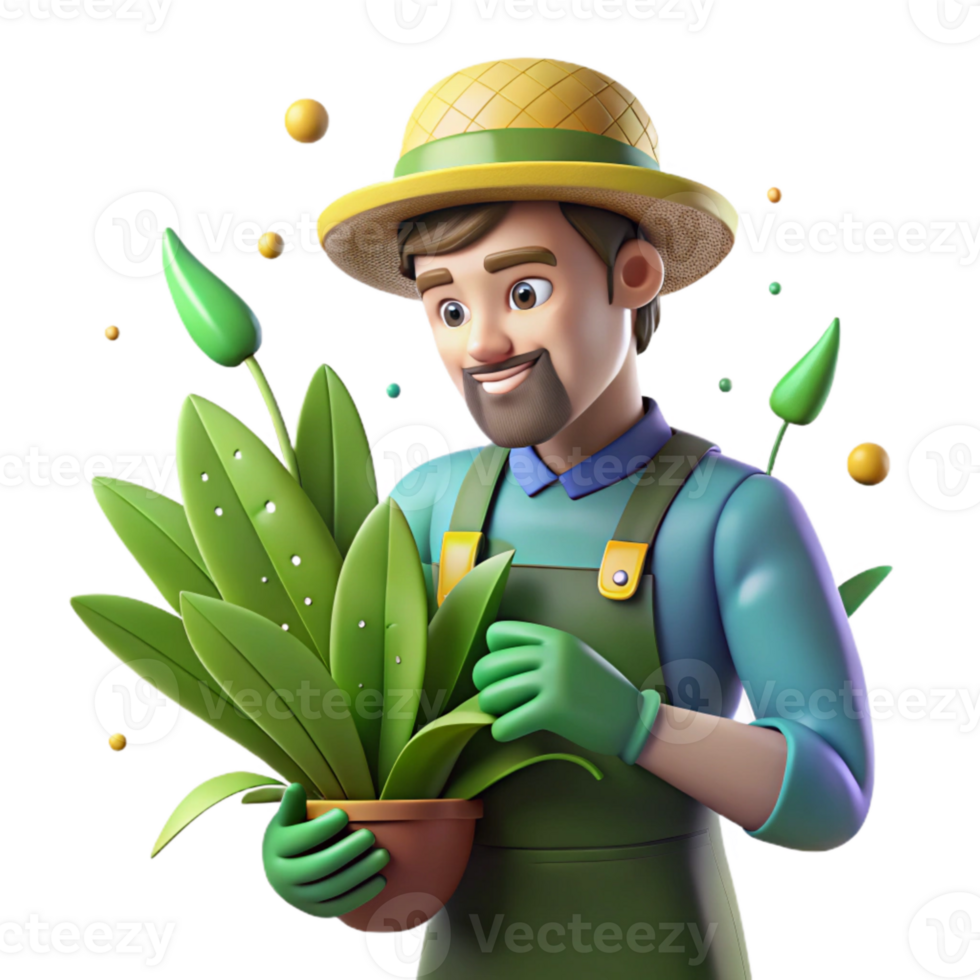 extraordinary contemporary Farmer Examining Plant Leaves Close Up Transparent Background authentic png