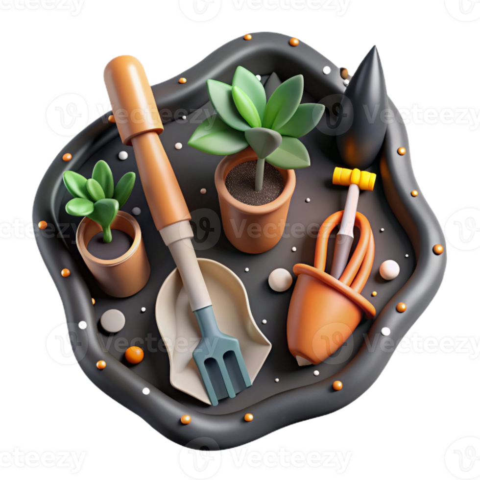 elegant minimalist Gardening Tools in Soil Flat Lay Isolated original png