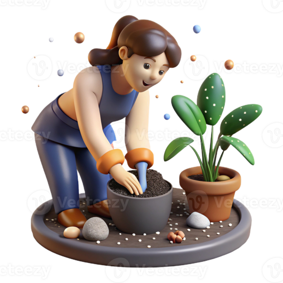 serene rustic Woman Planting Seeds in Soil Close Up Isolated premium png