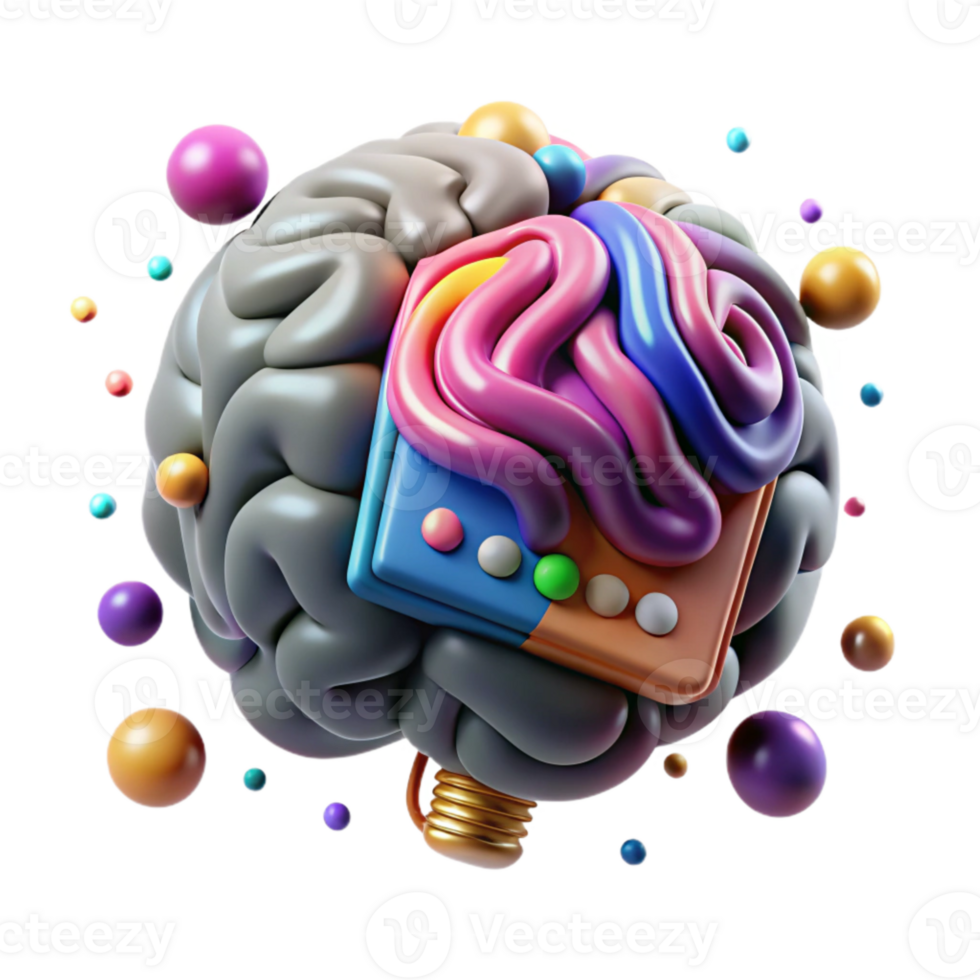 serene modern Brain with Colorful Circuits Isolated premium png