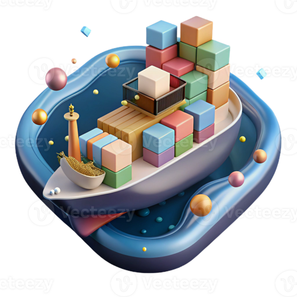 serene modern Cargo Ship at Sea Isolated with Realistic Lighting premium png