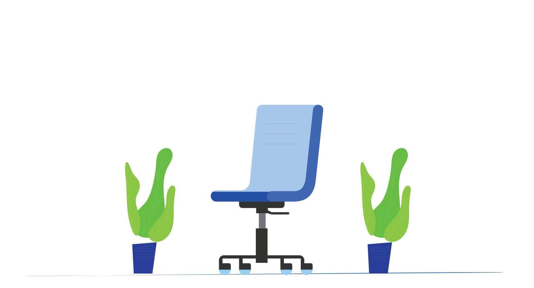 Flat design illustration of a single chair with decorative elements like plants, cushions, and lights placed around it, creating a cozy, stylish atmosphere on a clean isolated background. vector